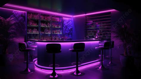 Luxurious Night Lounge Bar With A Purple Lighting In A 3d Rendered ...