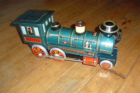 Vintage Battery Operated Tin Toy Train by dragonflyonbeacon