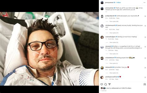 Jeremy Renner, Marvel's Hawkeye, posts first selfie after snow plow ...