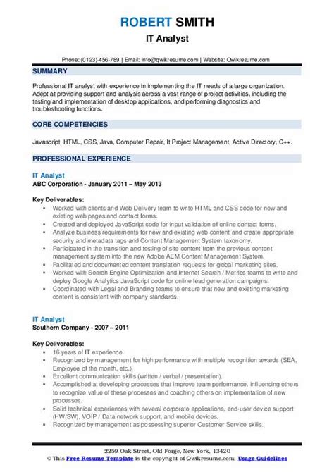 IT Analyst Resume Samples | QwikResume