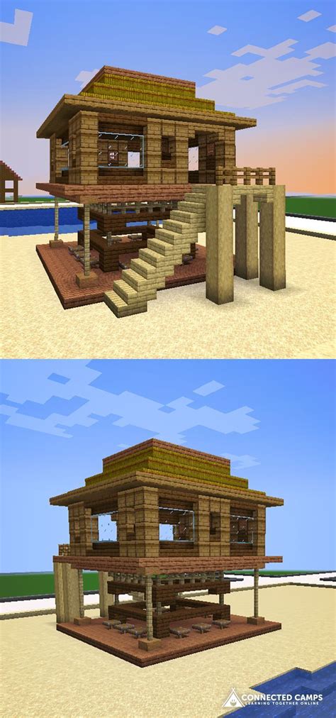 Builders Club in Minecraft - Connected Camps | Summer beach house, Tiki house, Minecraft city