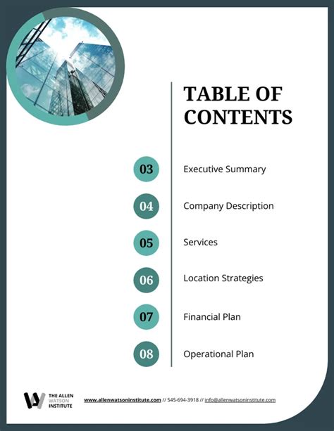 Business Plan Table of Contents Template - Venngage