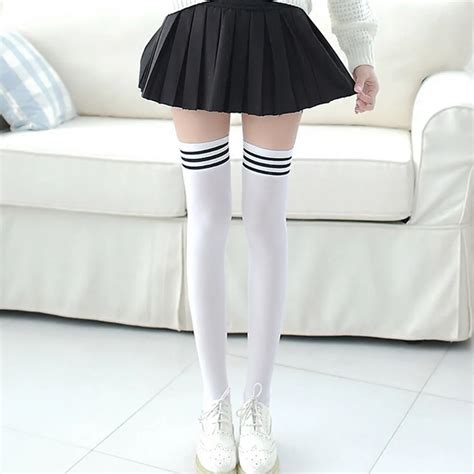 1 Pair Girls Student School Socks Fashion Stockings Casual Thigh High ...