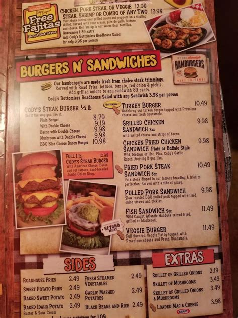 Online Menu of Codys Original Roadhouse Restaurant, Crystal River, Florida, 34429 - Zmenu