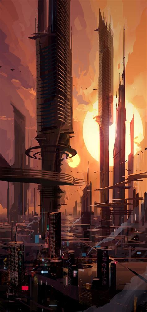 Sunset #scifi #city #sciencefiction #sunset | Пейзажи, Компьютерная живопись, Городской пейзаж