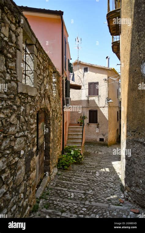 Maenza, Italy, July 24, 2021. A street in the historic center of a medieval town in the Lazio ...