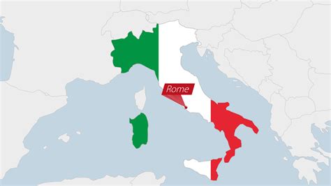 Italy map highlighted in Italy flag colors and pin of country capital ...