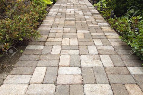 Garden Brick Pavers Path Walkway with Basket Weave Pattern Stock Photo ...