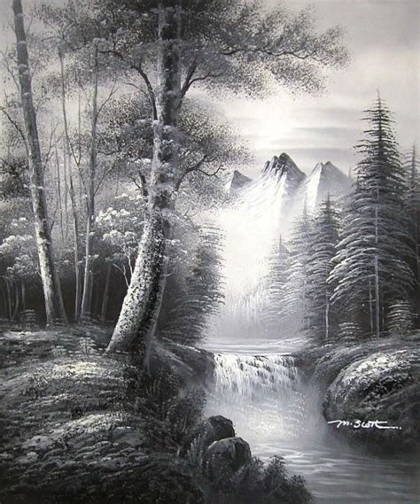 black and white painting | Black and white landscape, Landscape paintings, Landscape drawings