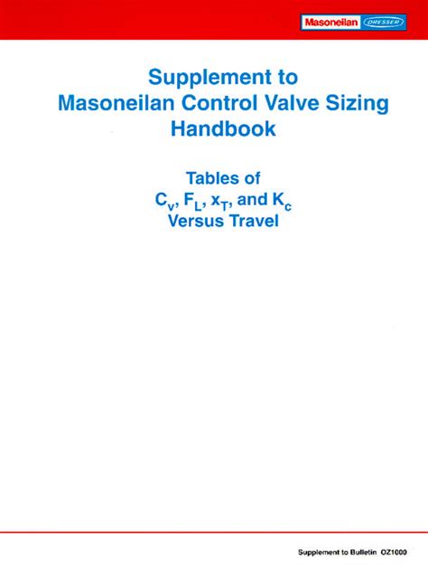 Masoneilan Control Valve Sizing Handbook Supplement 1995-08 | Control valves, Valve, Control