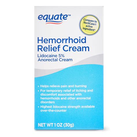 Equate Hemorrhoid Relief Cream with 5% Lidocaine Topical Ointment ...