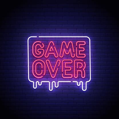 Game Popup Game Over Neon Sign Bright Signboard Light Banner Game Over Logo Neon Emblem Vector ...