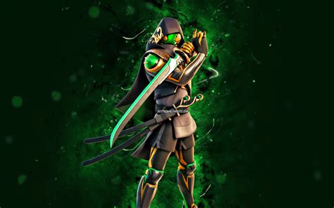 Download wallpapers Emerald Helmet Cape Ronin, 4k, green neon lights, Fortnite Battle Royale ...