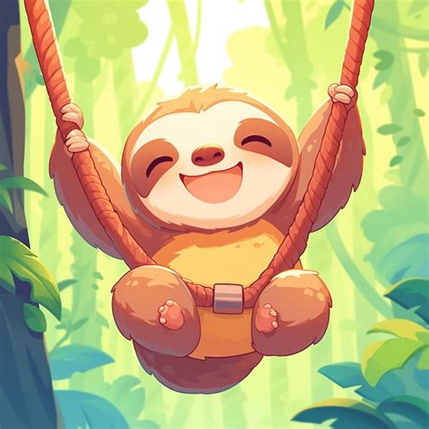 Premium Vector | A sloth on a zip line cartoon style