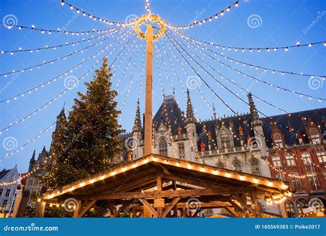 Traditional Christmas Market in Europe, Bruges, Belgium. Main Town ...