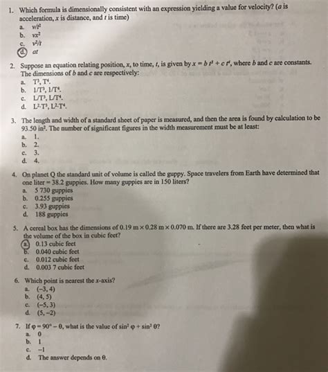 Solved: Which Formula Is Dimensionally Consistent With An ... | Chegg.com