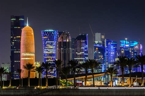 Doha, Qatar Skyline at Night Stock Photo - Image of persian, east: 71725396