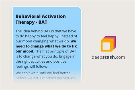 Behavioral Activation Therapy - BAT - Deepstash