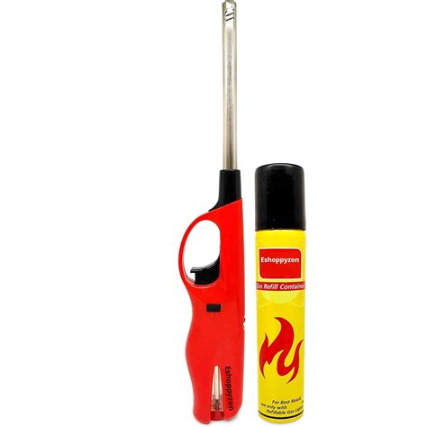 Eshoppyzon® Refilable Gas Lighter for Kitchen Stove with Refill Gas Bottle Can, Adjustable ...