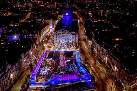 Drone images show Nottingham's winter wonderland and aerial rink - BBC News