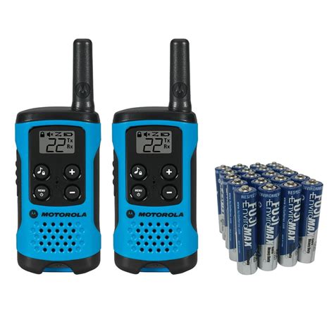 Motorola T100 16 Mile 2-Way Radio Walkie Talkie 2 Pack with Bonus 20 Pack of Fiji AAA Batteries ...