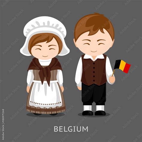 Belgians in national dress with a flag. Man and woman in traditional ...