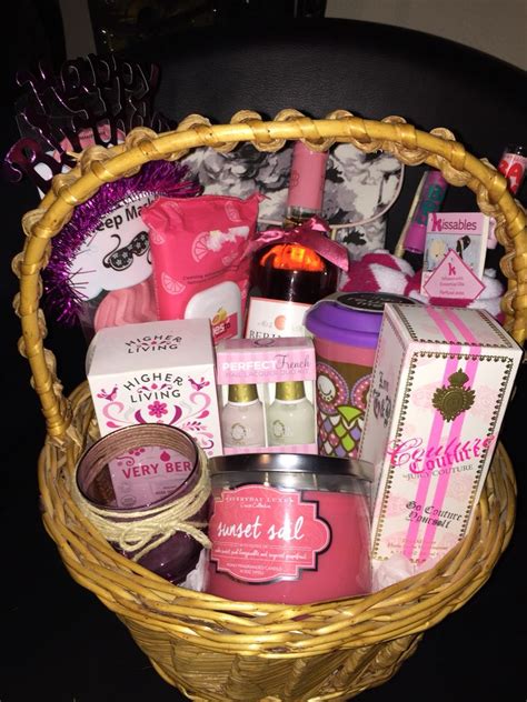 Gift basket I made for my friend's twenty first birthday. Wine & plenty of other goodies for a ...