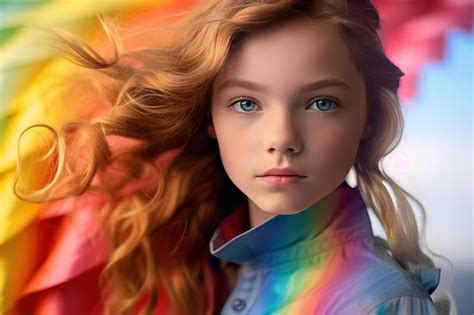 Premium AI Image | beautiful young girl colorful multicolored rainbow hair copy space wallpaper