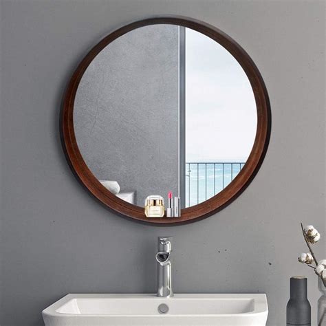 LQY Bathroom Mirror Solid Wood Round Vanity Mirror Bathroom Simple with ...