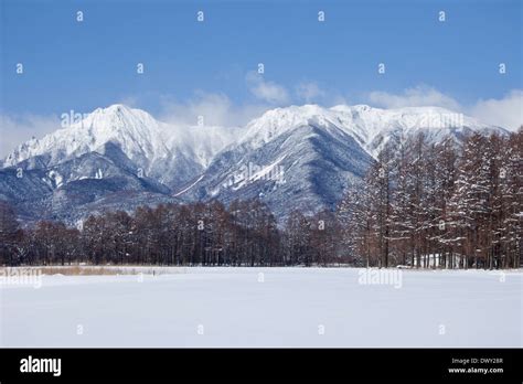 Mountains covered by snow in Japan Stock Photo - Alamy