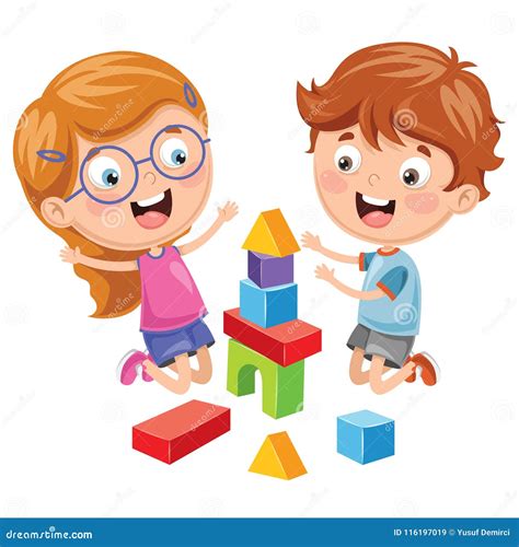 Vector Illustration of Kid Playing with Building Blocks Stock Vector - Illustration of game ...