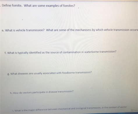 Solved . Define fomite. What are some examples of fomites? | Chegg.com