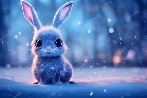 Premium Photo | Cute rabbit on falling snow background 3d illustration