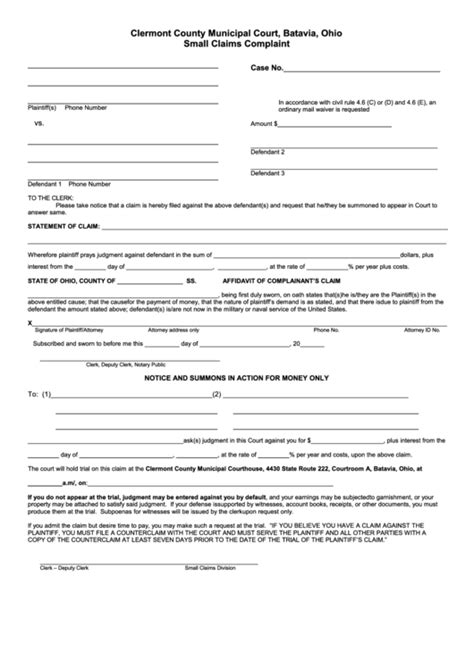 Fillable Small Claims Complaint Form Printable Pdf Download - CountyForms.com