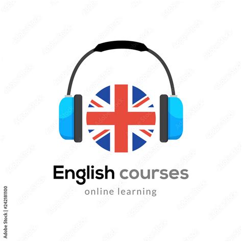 English language learning logo icon with headphones. Creative english ...