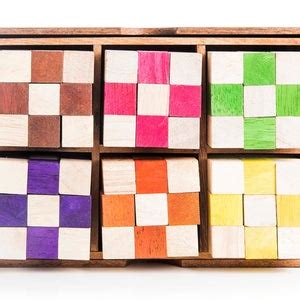 6 Snake Cube Set Multiple Configurations Wooden Brain Teaser Puzzle ...