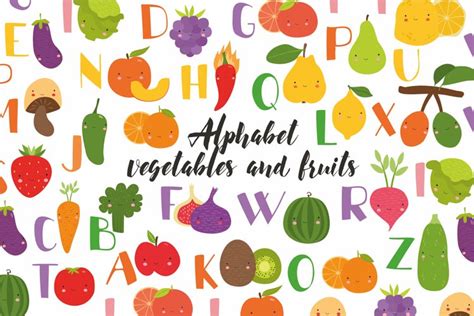 Kids alphabet. fruit and vegetable PNG. Baby vegetables.