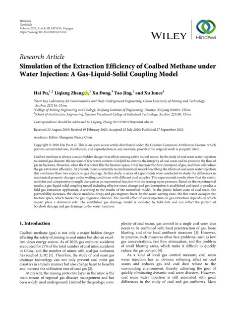 (PDF) Simulation of the Extraction Efficiency of Coalbed Methane under ...