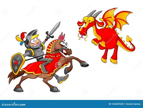 Knight on Horse Fighting the Dragon Stock Vector - Illustration of dragon, armour: 136020538