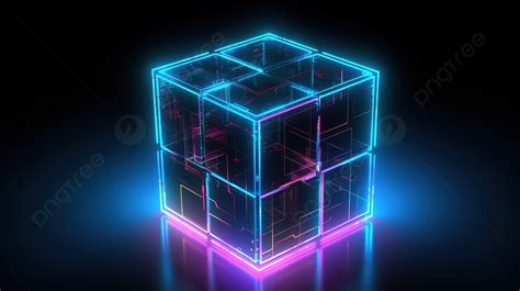 Un Cube De Néon Sur Le Fond Sombre, Illustration 3d Du Cube 4k Uhd Brillant De Néon, Photo De ...