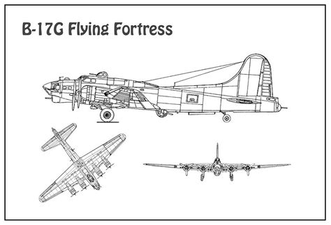 B-17 Flying Fortress - Airplane Blueprint. Drawing Plans for the WWII Boeing B-17 Flying ...