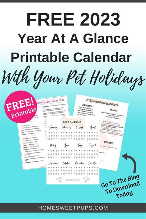 Free 2023 Printable Calendar plus Bonus | Pet holiday, Printable ...