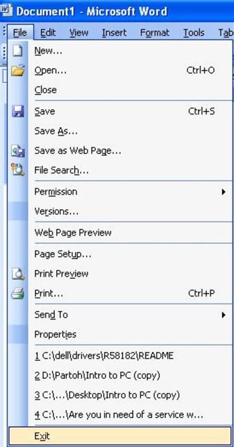 Using the File Menu in MS Word 2003 - TurboFuture