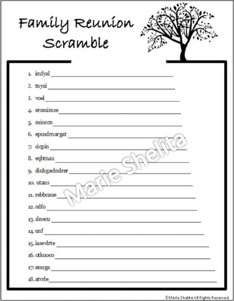 Instant Download Family Reunion Word Scramblefamily Reunion Printable ...