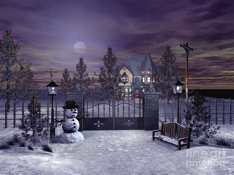 Winter Night Scene Digital Art by John Junek