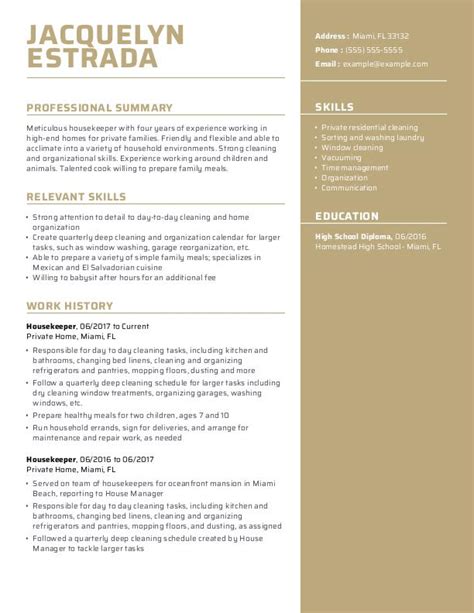 Private Housekeeper Resume