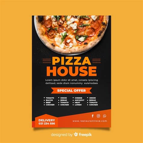 Premium Vector | Photographic pizza poster template