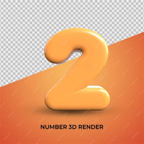 Premium PSD | 3d render number 2 transparent orange color, plastic