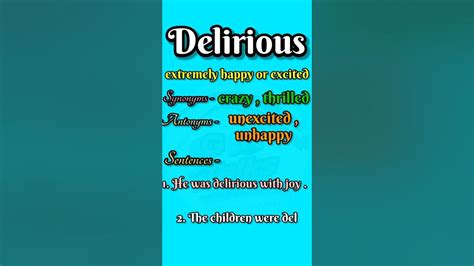 Word Of The Day Delirious English Vocabulary | Meaning |Synonyms ...