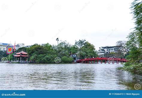 Red Huc Bridge In Hoan Kiem Lake,Hanoi. Hoan Kiem Lake Meaning `Lake Of ...